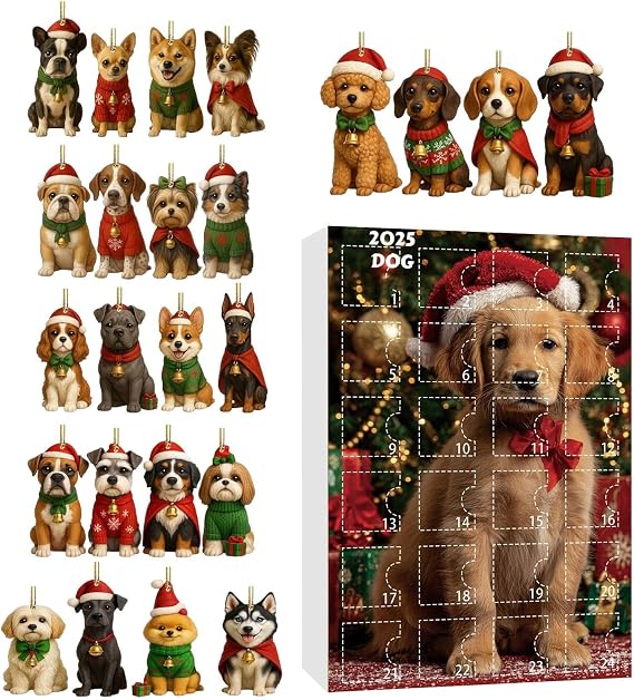 Maodom Dog Advent Countdown Calendar | 2D Flat Reusable Seasonal - 24-Day Count Down to Christmas Dog Decor Calendar,for Wall Door Mantel Tree Pet Lovers Kids
