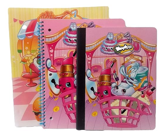Shopkins Spiral Notebook, Folder & Composition Notebook 3 Piece School Bundle Set (Light Pink)