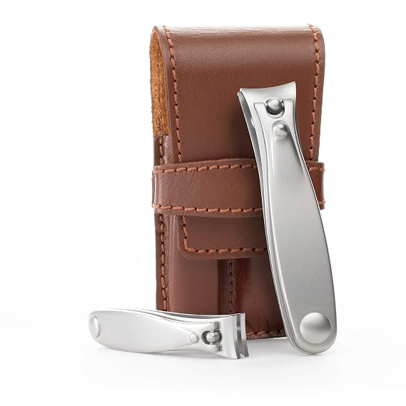 GERMANIKURE Nail Clippers Set in Brown Leather Case Ethically Made in Solingen Germany, FINOX Stainless Steel Tools Professional Quality Manicure & Pedicure Kit