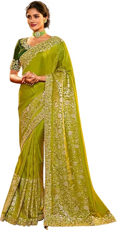 TRENDMALLS RENDMALLS Women's Jacquard Silk Embroidery With Sequin Work Saree with Unstitch Blouse Piece For Women