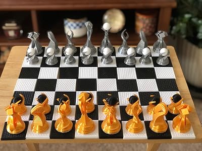 Alien Themed Chess Set Beautifully designed pieces for an exotic out-of-this-world spin to a beloved game of chess Silk Gold & Silk Silver With White & Black Jewels - board not included - Znet3D