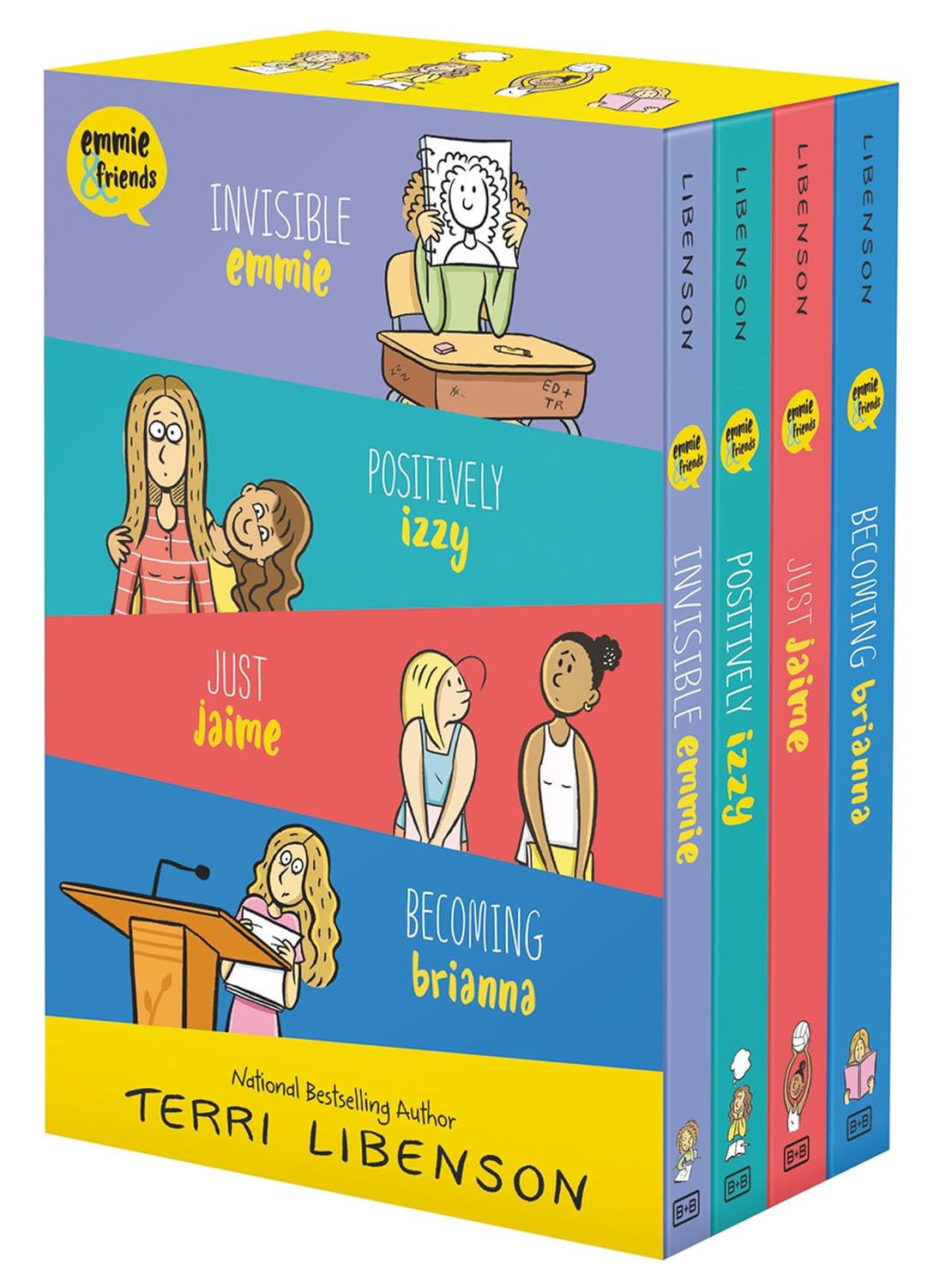 Emmie & Friends 4-Book Box Set: Invisible Emmie, Positively Izzy, Just Jaime, Becoming Brianna (A Graphic Novel Box Set) – Tween Comics About School ... Drama, and Frenemies for Children (Ages 8-12)