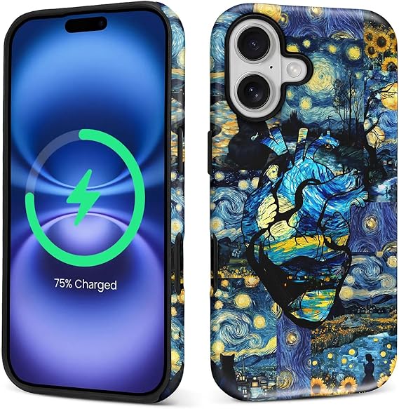 for iPhone 17 Case,Campatible with Magsafe,Featuring A Mixed Double-Layer Protective Matte Shell Design with Glossy Patterns,Durability,Van Gogh Collage Oil Painting.
