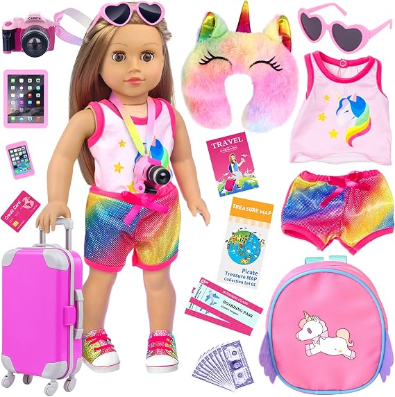 UNICORN ELEMENT 23 Pcs Doll Travel Suitcase Set for 18 Inch Girl Dolls