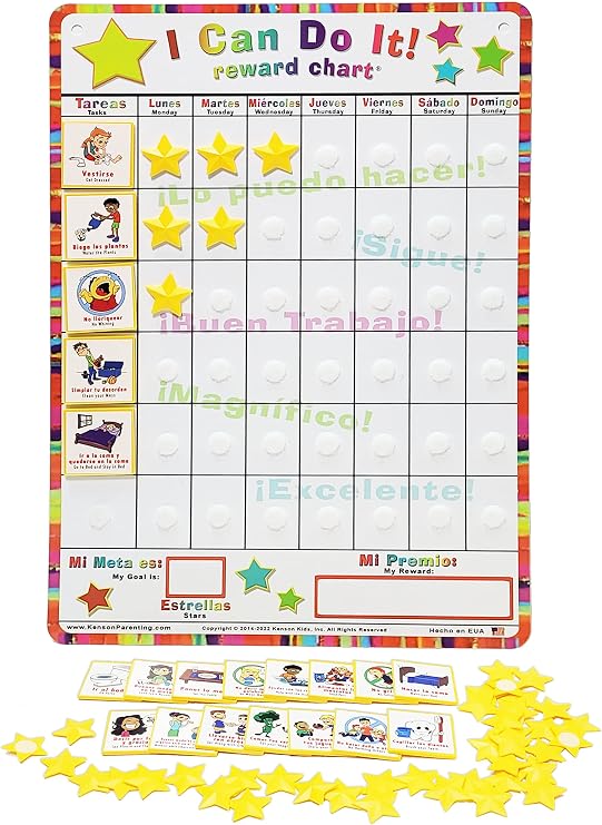 Spanish English I Can Do It Reward and Responsibility Chart, 11 X 15.5-Inch, Daily Routine Incentive Star Chart- Visual Weekly Magnetic Chore, Behavior, and Organizational Star Chart