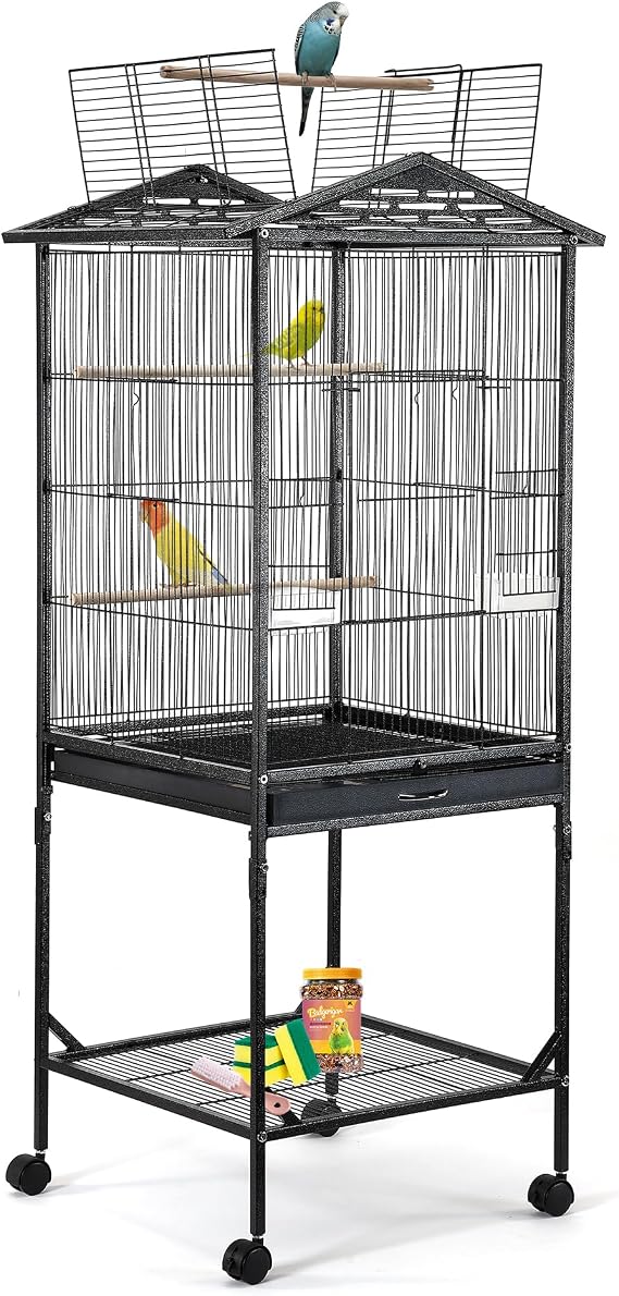 WeGear Bird Cage 47 inch Wrought Iron Parakeets Cage with Play Open Top and Rolling Stand Medium Small Bird Cage for Parrots, Budgerigars, Parakeets, Cockatiels, Lovebirds