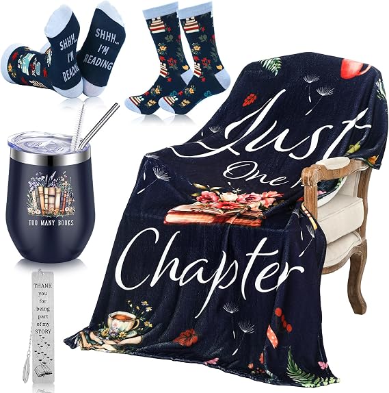 Sieral 4 Pcs Book Lovers Gifts Set for Women Reader Librarian, Dark Blue