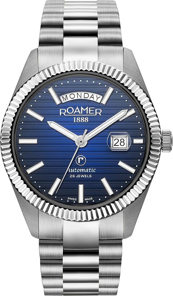 Roamer 981666 41 45 50 Primeline Day Date II Men's Blue Watch Strap