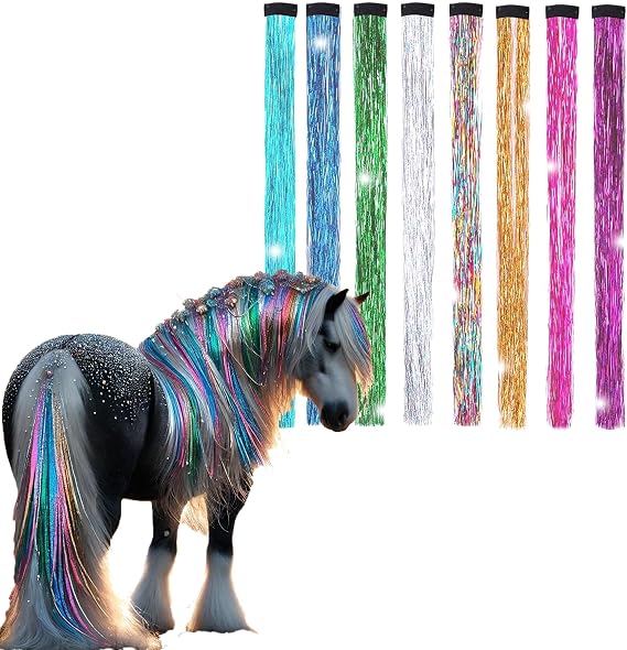 Dielianyi Horse Bling Accessory Mane and Tail Bling Pony Hair Tinsel for Western Bride Horse Lover