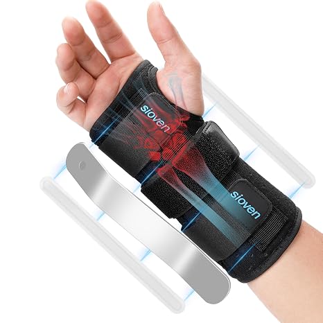 Carpal Tunnel Wrist Support Brace with 3 Straps Metal Splint Stabilizer - Carpal Tunnel Wrist Splint for Sprains, and Tendonitis (Black, Left Hand S/M)