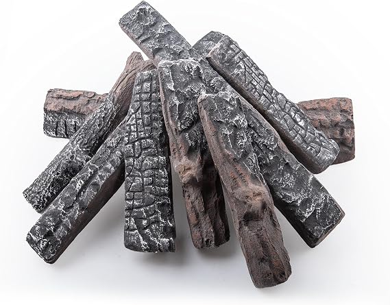Small Ceramic Logs for Gas Fireplace, 8 Pcs Realistic Ceramic Logs for Gas Fireplace, Heat Resistant Lightweight Fake Logs for Indoor/Outdoor Fire Pits, Ventless Faux Fire Place Wood Fireplace Decor