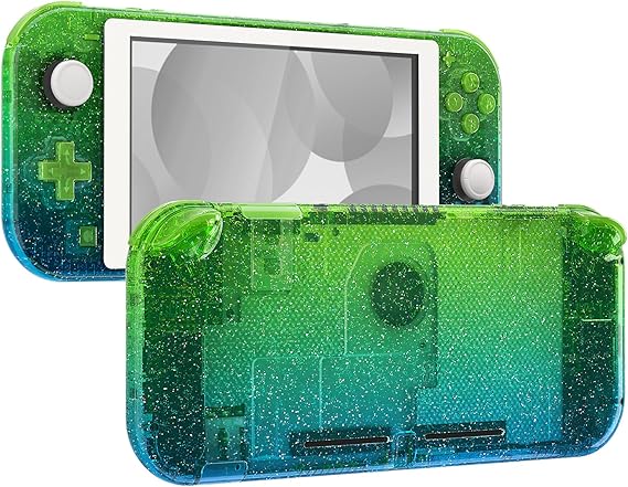 eXtremeRate Glitter Gradient Translucent Green Blue DIY Replacement Shell for Nintendo Switch Lite, NSL Handheld Controller Housing w/Screen Protector, Custom Case Cover for Nintendo Switch Lite