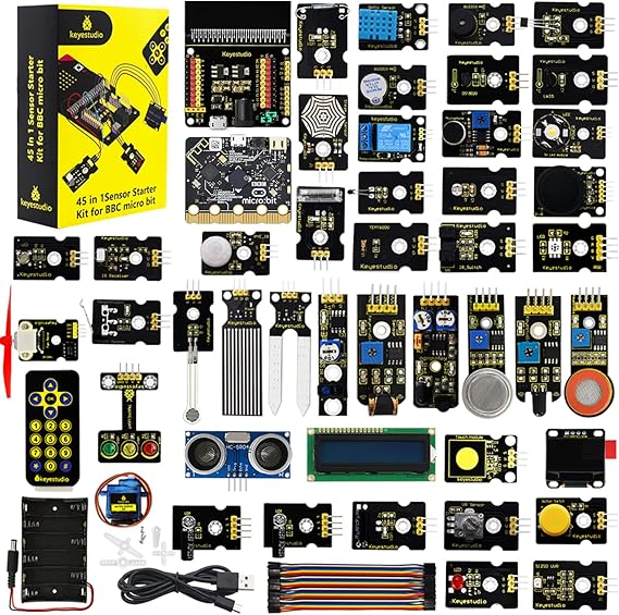 KEYESTUDIO BBC Micro: bit V2.2 Ultimate Sensor Starter Kit Programmable Works with Microbit V2 Blocks and Python Code Project Examples for Micro Bit with 45 Projects