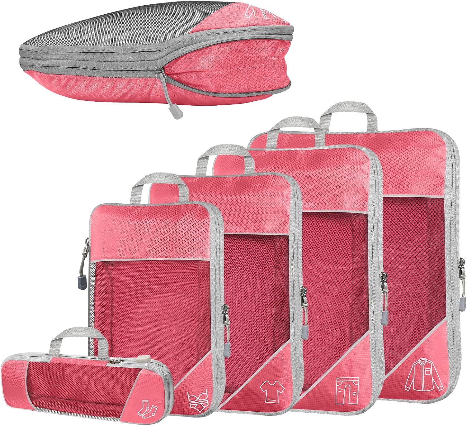 5-piece compression packing cube set for travel compression packing cube for organizing your luggage Ultralight storage bag Case organizer for backpack & suitcase pink