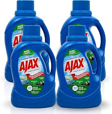 Ajax Mountain Air Liquid Laundry Detergent Totally Awesome Cleaner with Deep Clean Power, Stain & Odor Remover, HE Compatible, 60oz Pack of 4, 160 Loads, Long-Lasting Fresh Scent