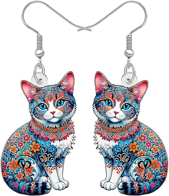 DUOWEI Acrylic Cute Boho Cat Dangle Earrings Funny Pets Kitten Design Animal Bohemian Jewelry Accessories Gifts for Women Cat Lovers Charms