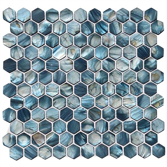 MOP Hexagon Mother of Pearl Seashell Backsplash Tile, are Used for Kitchen Backsplashes and Bathroom Wall Mosaic Tiles, Blue 1 Sheet