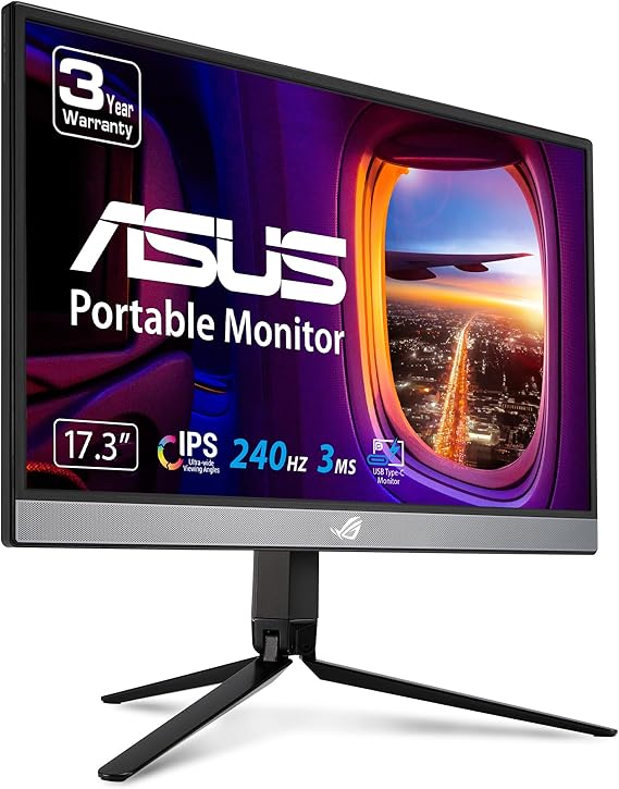 ASUS ROG Strix 17.3" 1080P Portable Gaming Monitor (XG17AHP)-FHD, IPS, 240Hz, Adaptive-Sync, Built-in Battery, ROG Bag, Tripod Stand, USB Type-C, Micro HDMI for Laptop, PC, Console,