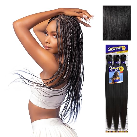 Sensationnel Ruwa Prestretched Braiding Hair-3X 48 Inch,1 pack 1 JETBLACK | Water-Repellent, Synthetic, Kanekalon , Fast-Drying, Itch-Free, Sports-Friendly Braid