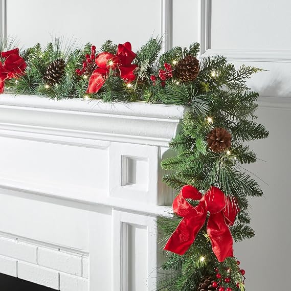 BrylaneHome 9' Pre-Lit Holiday Classic Garland - Green Red