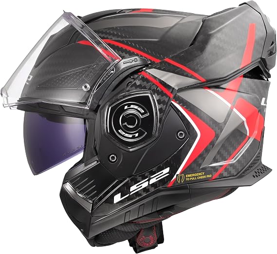 LS2 FF901 Advant X Carbon Black Modular 180° Flip Front Dual Visor Full Face Motorbike Helmet Sport. ECE 22.06 Certified. Pinlock and Backpack Carry Bag - FUTURE II - RED BLACK - 3XL