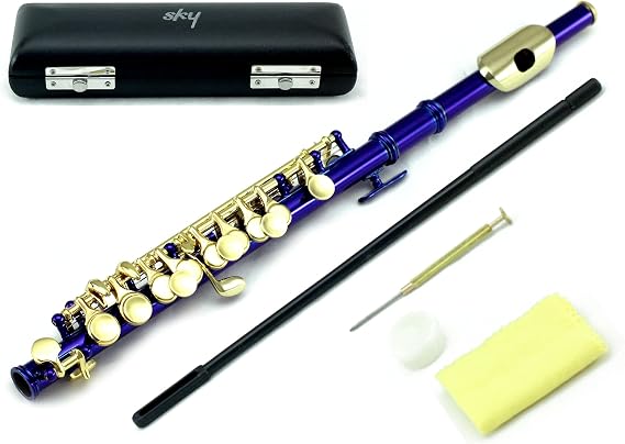 Sky(Paititi) Band Approved Ocean Blue Laquer with Gold KeysPiccolo Key of C with Hard Case, Cloth, Cleaning Rod, Joint Grease, and Screw Driver