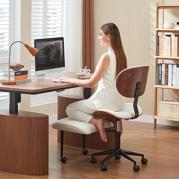 Bestier Ergonomic Cross Legged Office Chair,Height Adjustable Seat for ADHD, Meditation Office Chair for Short Women, 360 Swivel Adjustable Height for Pregnancy Yoga Kneeling Meditation White