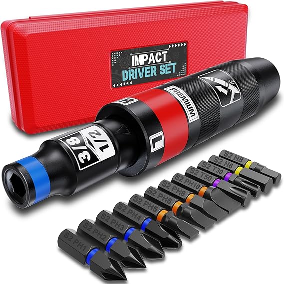 1/2 Inch Manual Impact Driver Set, 13 Piece Impact Screwdriver Kit, Repair Tool, Screw Remover, Remove Nuts and Rusty Bolts