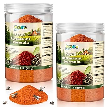 Fly Bait Killer Outdoor 2 Pack (1 lb Each) Fast Acting Salt Gun Fly Killer, Eliminates Drain Flies, Fruit Flies, Ready to Use Scatter Bait for Patio, Backyard, Garbage & Drain Areas