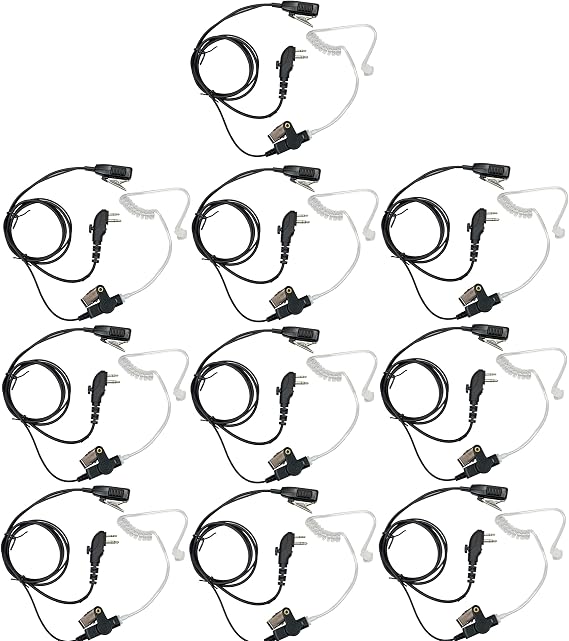 Earpiece Clear Coil Tube Earbud Headset 1 Wire PTT Mic 2-Pin for HYTERA HYT (10 Pack)