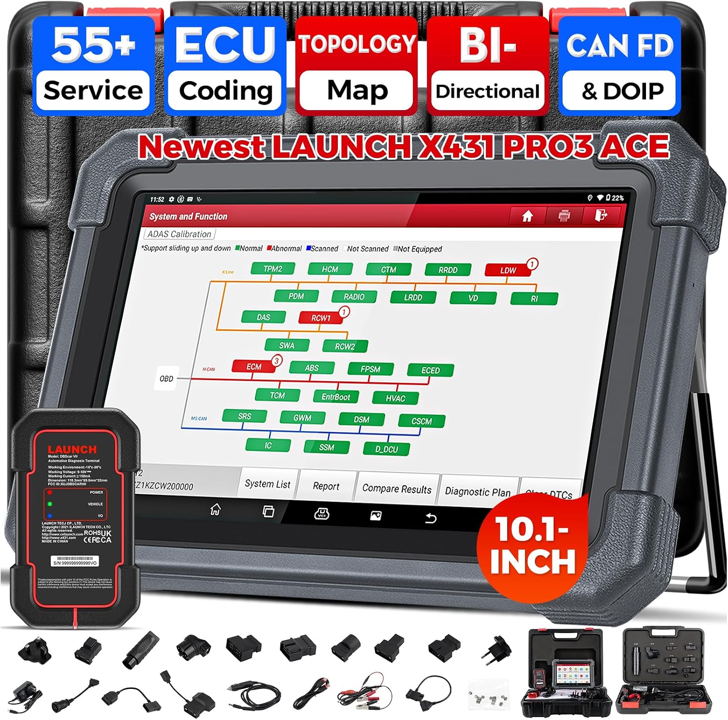 LAUNCH OBD2 Scanner X431 PRO3 ACE Diagnostic Tool with Bluetooth DBS car VII, Topology Mapping, Online Coding, CANFD&DoIP, 55+ Services, SGW Function, V.A.G. Guided Function