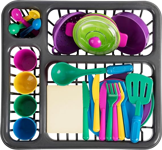 DIMROM Dishes for Mini Kitchen Set with 27 Pcs Items - Cute Pots and Pans Sets for Mini Kitchen, Colorful Dishes & Utensils Made from Sturdy & Lightweight Plastic