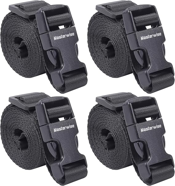 Buckle Straps With Clips, Adjustable Nylon Packing Straps, Black 4 Pack (7'x1)