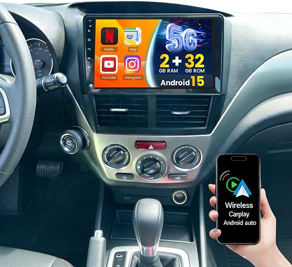 Android 15 Car Stereo for Subaru Forester Impreza 2008 2009 2010 2011 2012, Hikity 9'' Touch Screen Radio Wireless CarPlay Android Auto GPS Mirror Link/5G WiFi/Bluetooth FM/EQ/RDS Backup Camera Mic