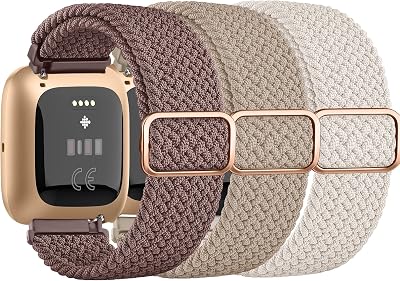Tobfit Elastic Bands Compatible with Fitbit Versa 2 Watch Bands Women Men, Soft Adjustable Stretchy Loop Nylon Stylish Replacement Wristbands for Fitbit Versa 2  VersaLiteSE 3 Pack