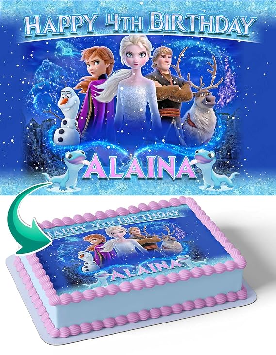 Cakecery Frozen II Olaf Elsa Ana Edible Cake Image Topper Personalized Birthday Cake Banner 1/4 Sheet