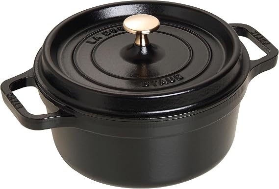 Staub 1102285 Casserole Dish Round with Lid 22 cm 2.6 L Matt Black Enamel Inside Pot 22 cm