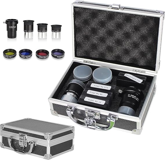 Celticbird Astronomical Telescope Accessory Kit - with 3pcs Plossl Eyepieces Set, 4pcs Filter Set, a 2X Barlow Lens