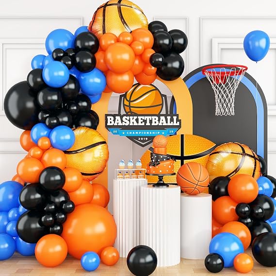 Basketball Balloon Arch Garland Kit,Orange Black Blue Balloon Garland with Foil Balloon for Men Teen Kids Birthday Graduation Party Decorations,Basketball Sports Theme Party Decor Supplies