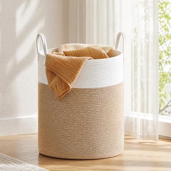 SONGMICS Laundry Hamper, Cotton Rope Basket with Handles, 15.9 Gallons
