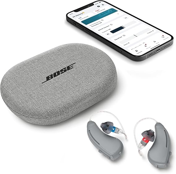 Lexie B1 OTC Hearing Aids Powered by Bose - Bluetooth Enabled Hearing Aids with Invisible Fit and All Day Comfort, App Control, Noise Reduction and Self-Fit Solution, Replaceable Batteries, Gray