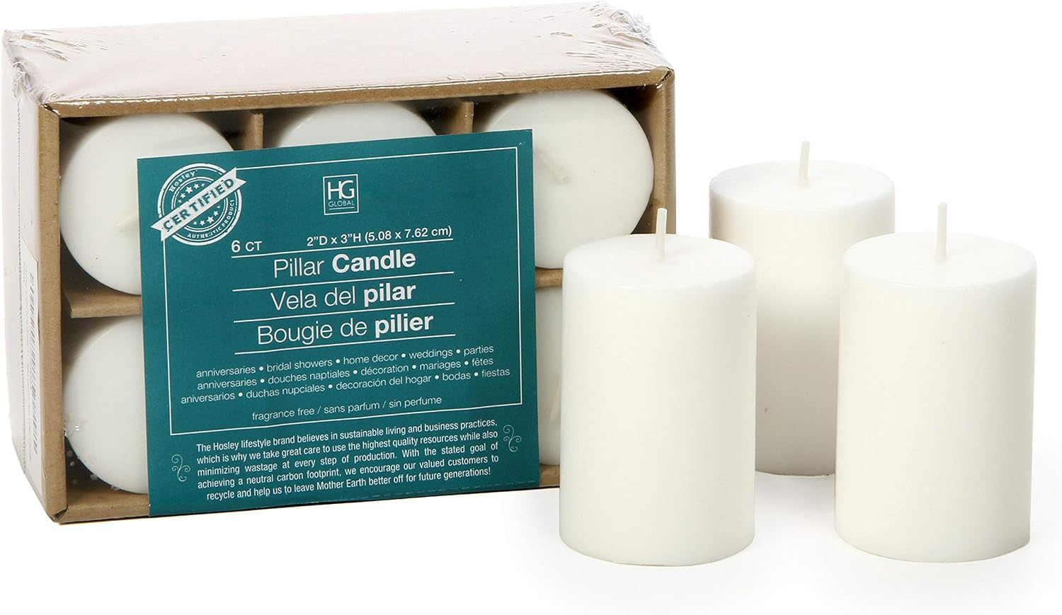 Hosley 2x3 High Pillar Candles, Set of 6. White, Unscented. Bulk Buy. Ideal for Wedding, Emergency Lanterns, Spa, Aromatherapy, Party, Reiki, Candle Gardens O4