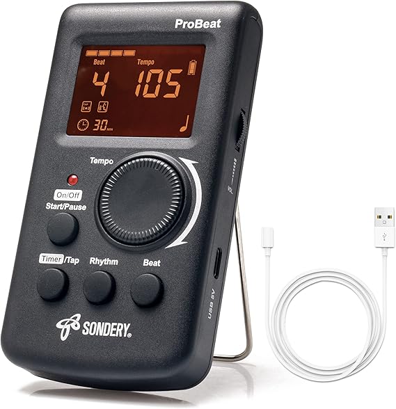 Sondery Digital Metronome Rechargeable Vocal Counting for Piano Guitar Drum | Timer Function, Large Display, Easy to Use,English Vocal Counting, Compatible with All Instruments