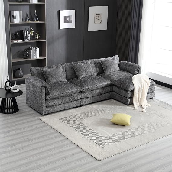 112" Oversized Sectional Sofa Cloud Couch for Living Room, Chenille L Shaped Couch, Comfy Modular Sofa Sleeper with Moveable Ottoman Foam