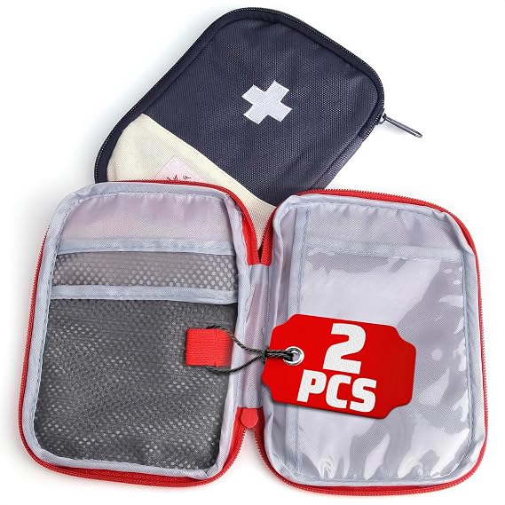 BURIUS First Aid Bag Empty 2 Pcs, Small Travel Medical Pouch with Zipper
