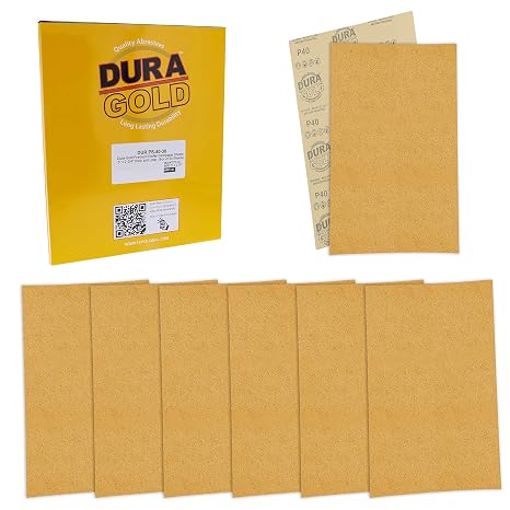 Dura-Gold Premium 5" x 2.75" Gold Sandpaper Sheets, 40 Grit (Box of 30)
