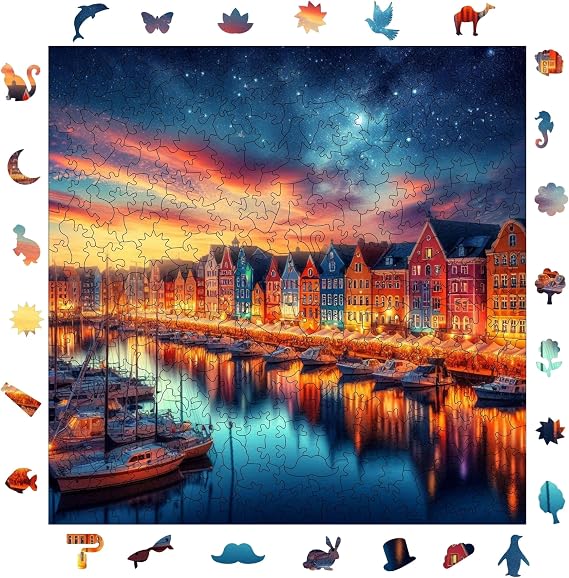Ahşap Puzzle Yetişkin - Huzurlu Liman Manzarası - 353 Parça, 29 x 29 cm - Yapıştırıcı Folyo Dahil - Benzersiz Şekilli Parçalar & Özel Figürler - S1-12