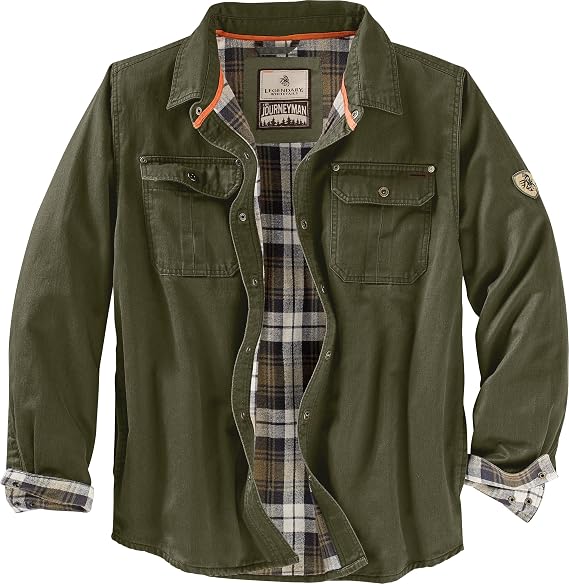 Legendary Whitetails Men's Flannel Lined Shirt Jacket Waxed Cotton Water Resistant Shacket Jacket