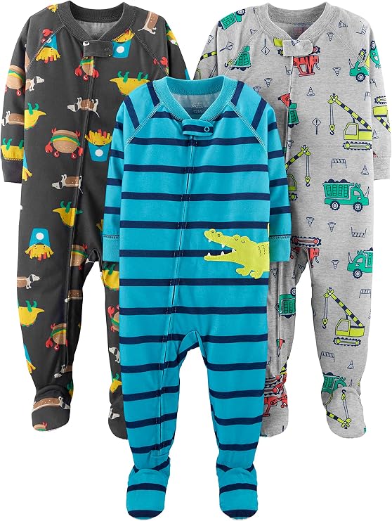 Simple Joys by Carter's Baby Boys Loose-Fit Polyester Jersey Footed Pajamas