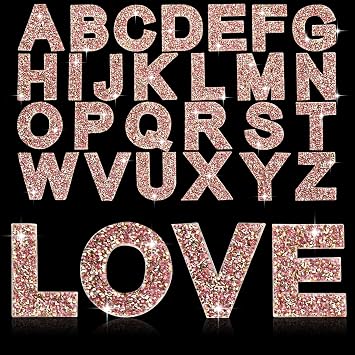 Morcheiong 52Pcs Rhinestone Letter Patches A-Z, Self Adhesive Rhinestone Letters, Rhinestone Iron on Letters Alphabet for Fabric Clothing (Pink)